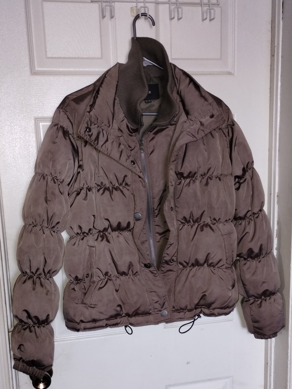 Mexx Quilted Taupe Puffer Jacket with High Rib Collar Size 42/L
